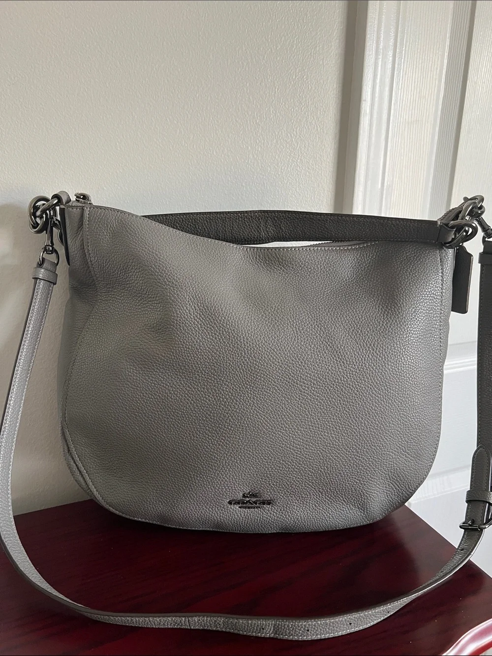 Coach Pebbled Leather Hobo Bag - Gray
